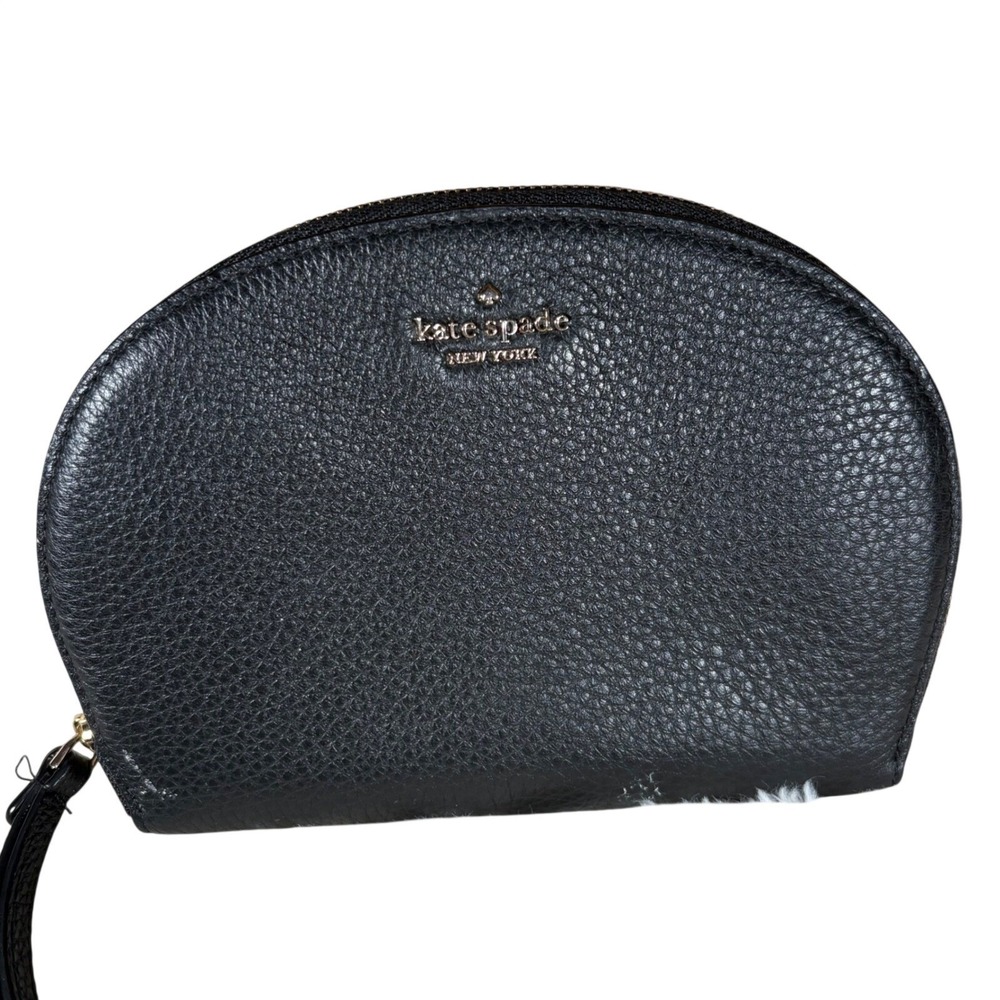 Kate Spade New York Jackson Half Moon Black Pebbled Leather Wristlet Clutch Bag